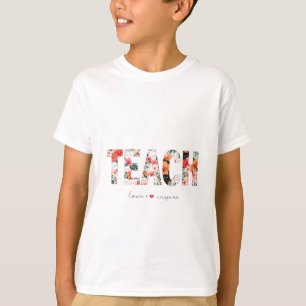 Teach with Love & Inspiration Floral Cat Design T-Shirt