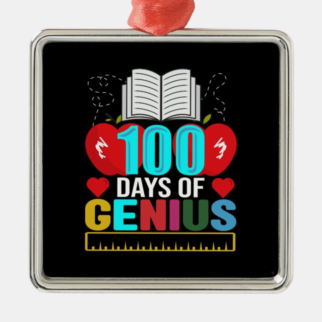 Teacher 100 Days Of Genius Metal Tree Decoration (Front)