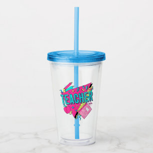 Teacher 90s Retro Colourful Teacher Back To School Acrylic Tumbler