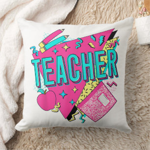 Teacher 90s Retro Colourful Teacher Back To School Cushion