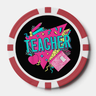 Teacher 90s Retro Colourful Teacher Back To School Poker Chips