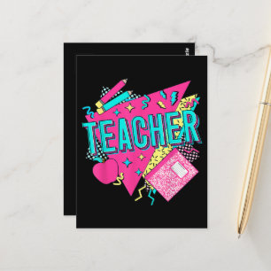 Teacher 90s Retro Colourful Teacher Back To School Postcard