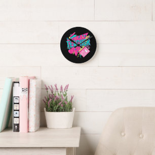 Teacher 90s Retro Colourful Teacher Back To School Round Clock