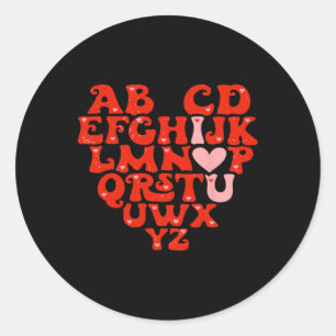Teacher Abc Alphabet I Love You Heart Valentines D Classic Round Sticker