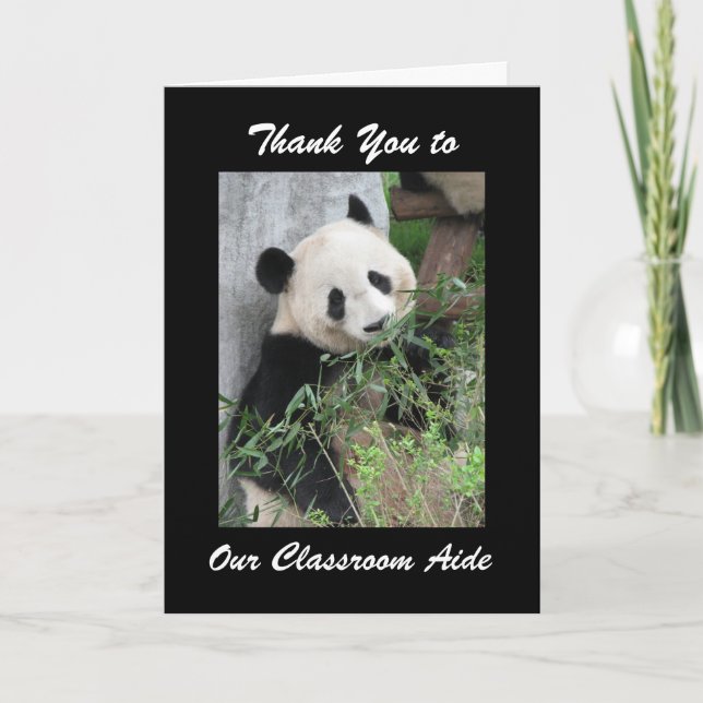 Teacher Aide Panda Black Thank You Greeting Card (Front)