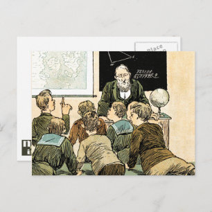 Teacher and students. Vintage Art Postcard