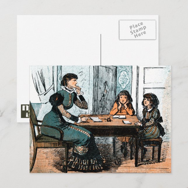 Teacher and students. Vintage Art Postcards (Front/Back)