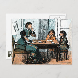 Teacher and students. Vintage Art Postcards