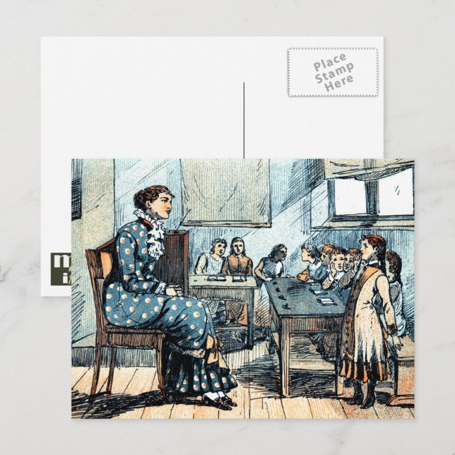 Teacher and students. Vintage Art Postcards (Front/Back)