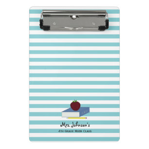 Teacher Apple Blue White Stripe Mini Clipboard