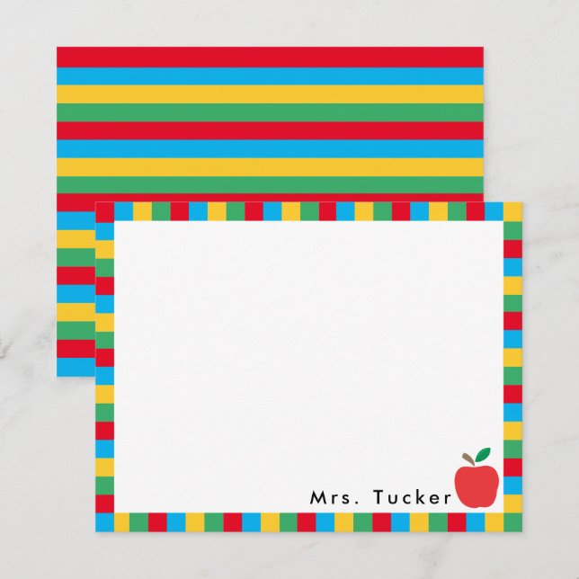 Teacher  Apple & Colourful Blocks Cute Stationery Card (Front/Back)