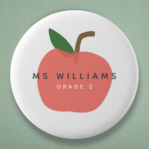Teacher Apple   Custom Grade Name Cute Modern Fun 6 Cm Round Badge
