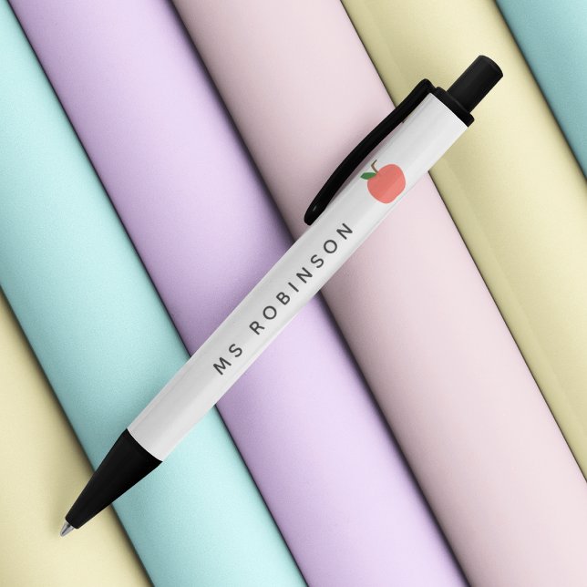 Teacher Apple | Cute Modern Graphic Fruit Class Black Ink Pen (Creator Uploaded)