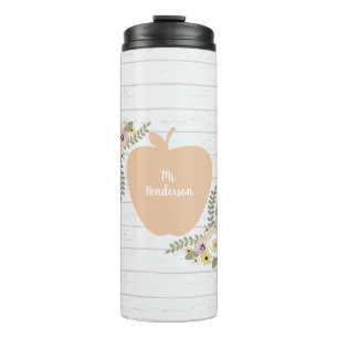 Teacher Apple Gray Wood Inspired Floral Thermal Tumbler