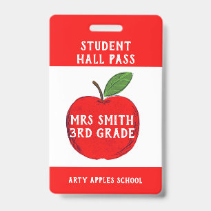 Teacher Apple Hall Pass or Bathroom pass ID Badge