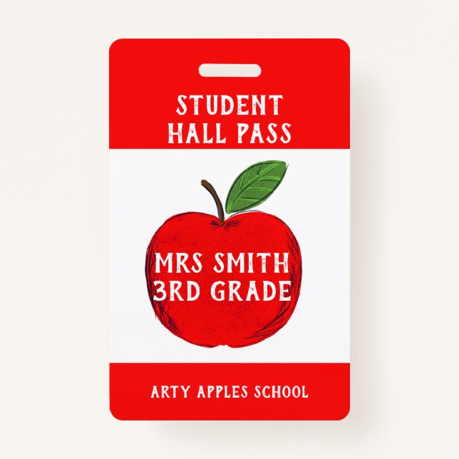 Teacher Apple Hall Pass or Bathroom pass ID Badge (Front)