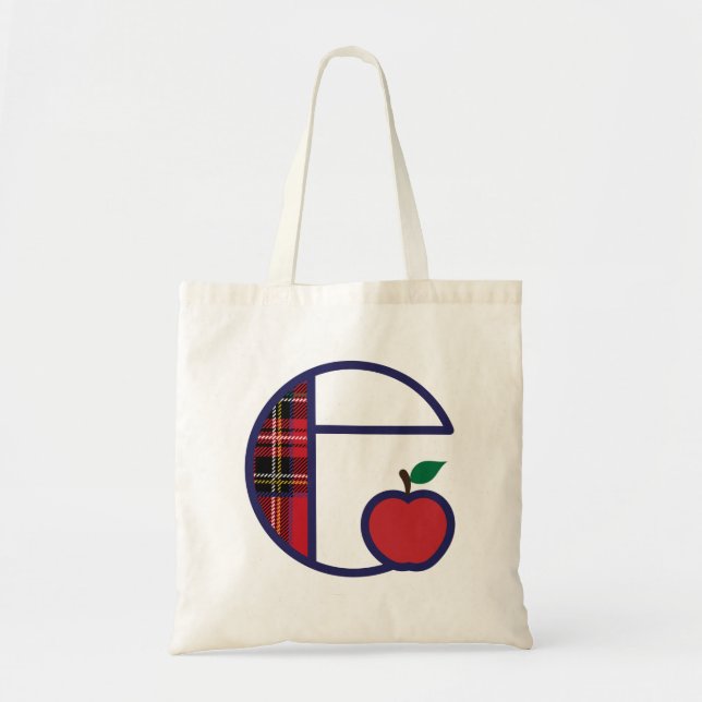 Teacher Apple Monogram Tote Bag Initial E (Front)
