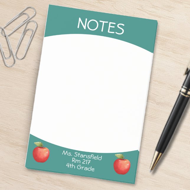 Teacher Apple Student Class Elementary School Post-it Notes (teal green and white teacher apple sticky notes)