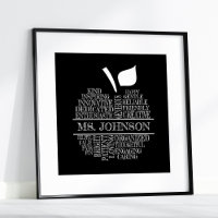 Teacher Apple Typography Black and White