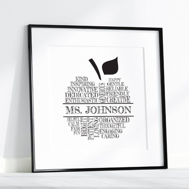 Teacher Apple Typography II Black and White  Poster (Creator Uploaded)
