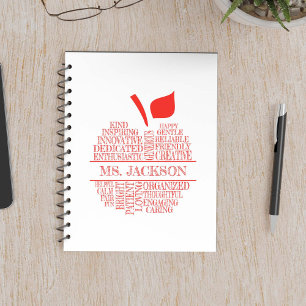 Teacher Apple Typography Word Cloud Red and White Notebook