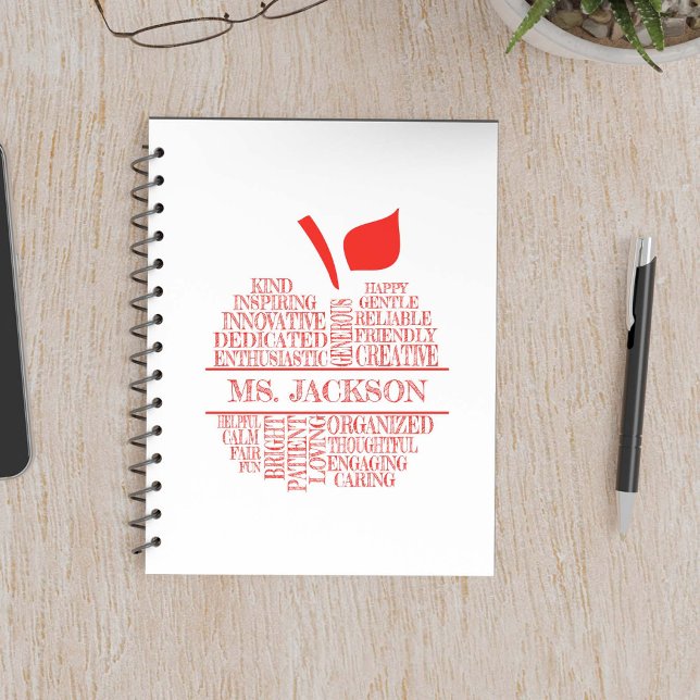 Teacher Apple Typography Word Cloud Red and White Notebook (Creator Uploaded)
