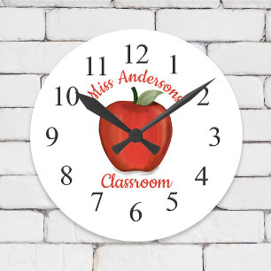 Teacher Apple Whimsical School Classroom Round Clock