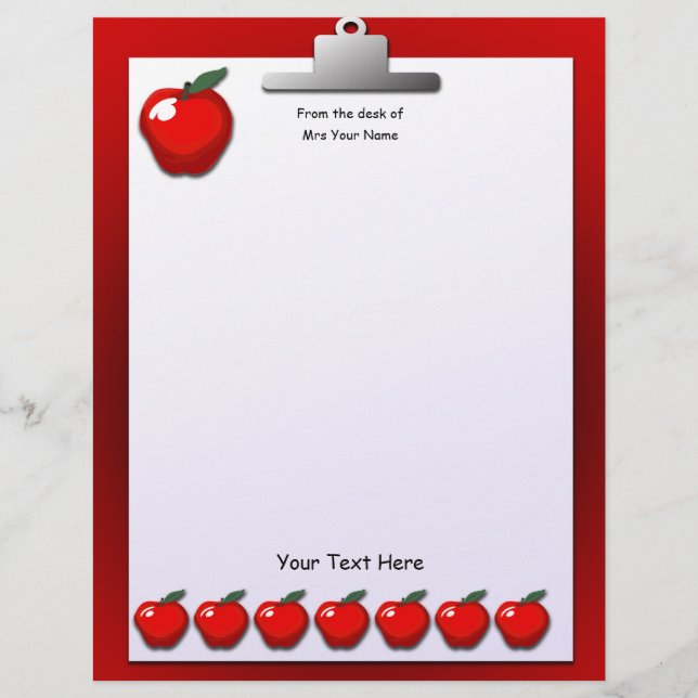 Teacher Apples Letterhead Stationery (Front)