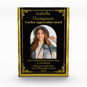 Teacher Appreciation Award Elegant Photo gold  Block