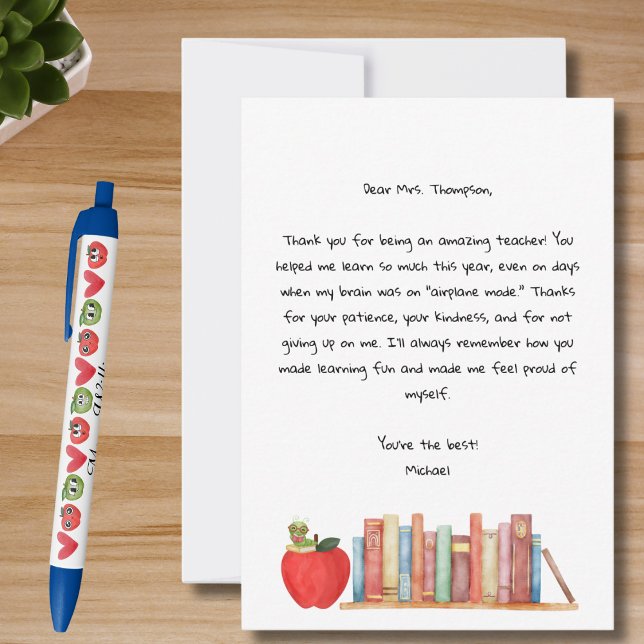 Teacher Appreciation Best Teacher Red Apple Books  Thank You Card (Creator Uploaded)