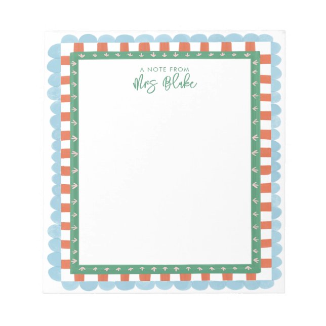 Teacher Appreciation Bold Color Border Notepad (Front)