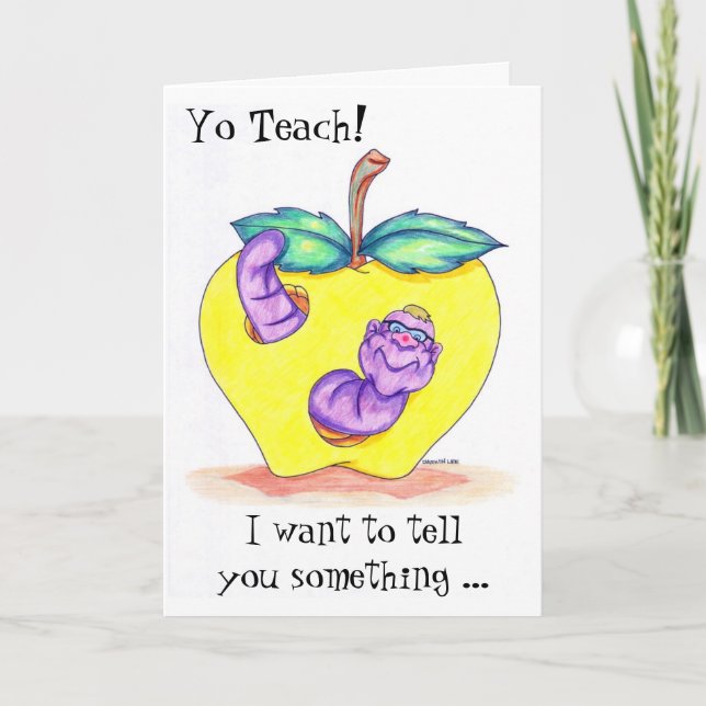 Teacher Appreciation Card with Apple and Worm (Front)