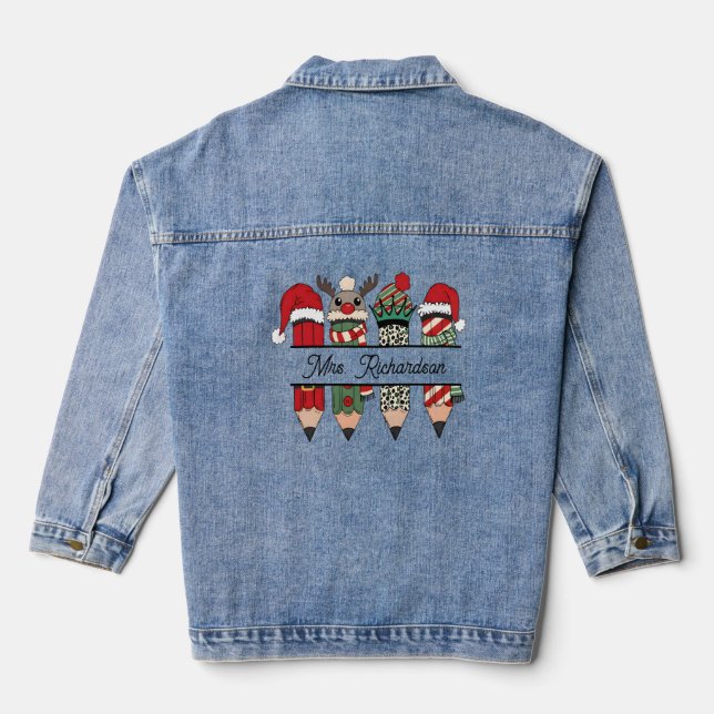 Teacher Appreciation Christmas Personalized Name Denim Jacket (Back)