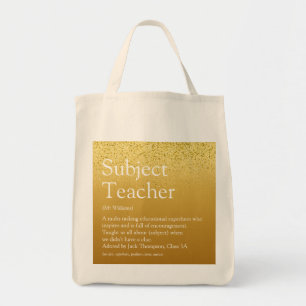 Teacher Appreciation Definition Gold Glitter Tote Bag