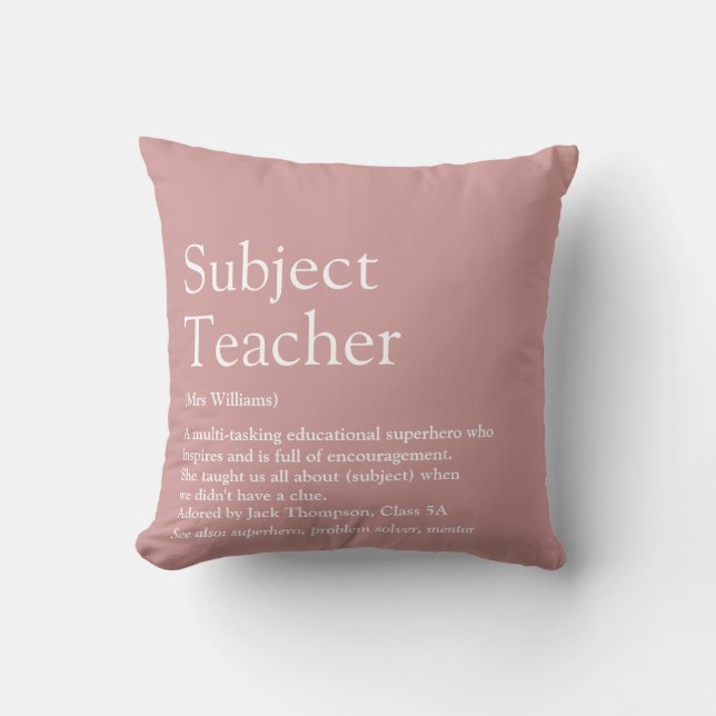 Teacher Appreciation Definition Pink Fun Cushion (Front)