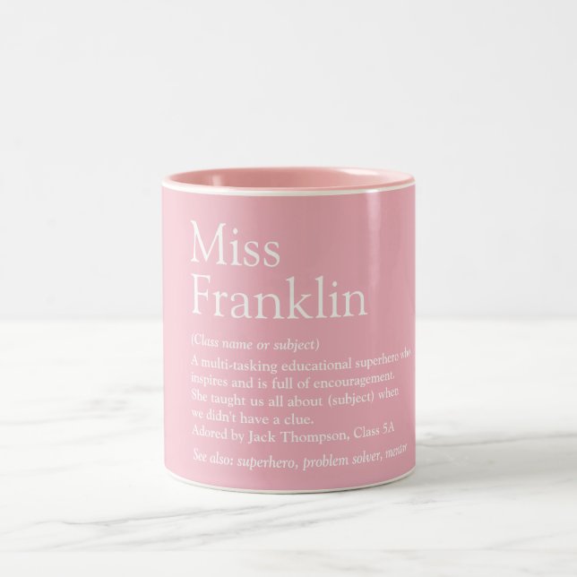 Teacher Appreciation Definition Pink Modern Two-Tone Coffee Mug (Center)