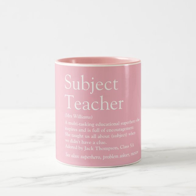 Teacher Appreciation Definition Pink Modern Two-Tone Coffee Mug (Center)