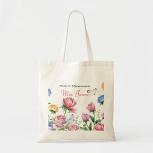 Teacher appreciation floral thank you tote bag