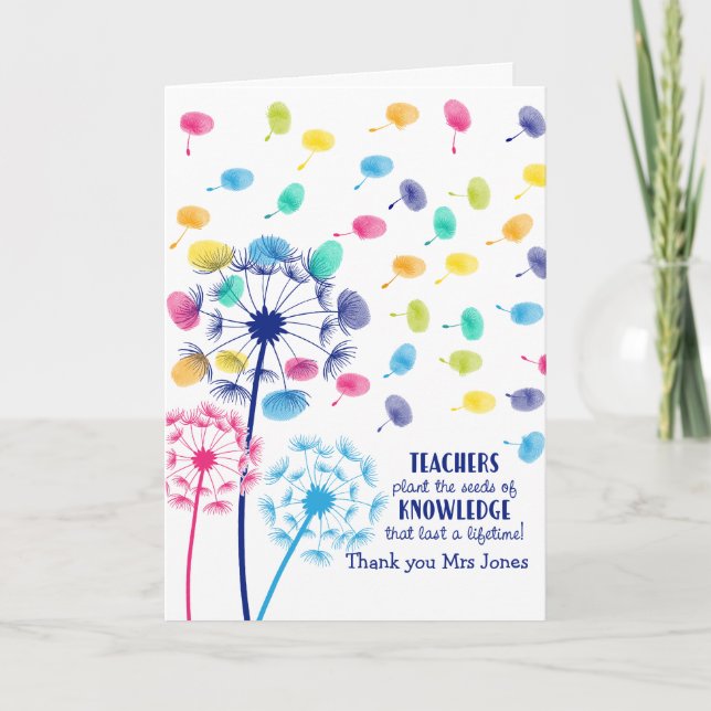 teacher appreciation gift dandelion fingerprint card (Front)