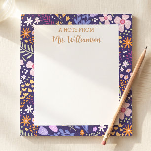 Teacher Appreciation Gift Floral Personalised Notepad