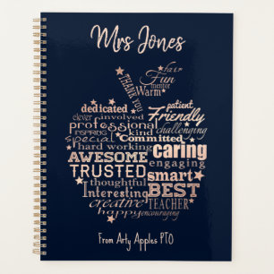Teacher appreciation gift gold glitter heart tree planner