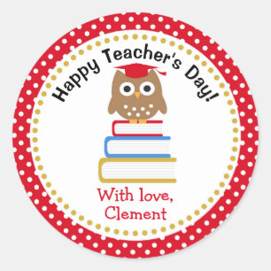 Teacher Appreciation Gift Personalised (Red Owl) Classic Round Sticker