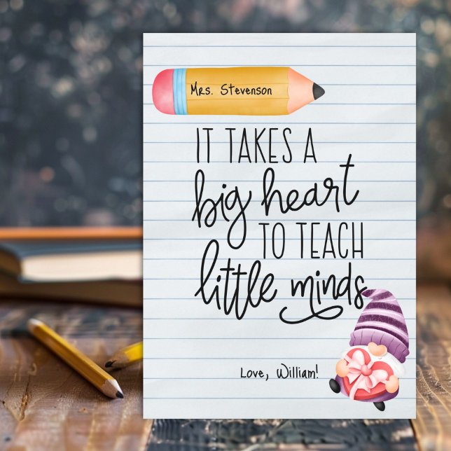 Teacher Appreciation Gnome With Heart Thank You Card (Creator Uploaded)