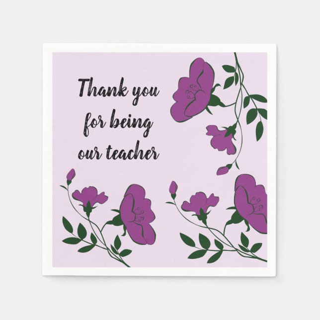 Teacher Appreciation Meal Purple Floral Classroom Napkin (Front)