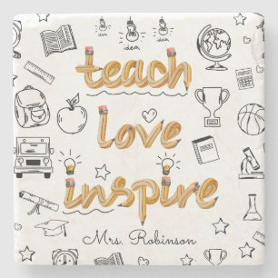 Teacher appreciation Modern Doodle design  Stone Coaster