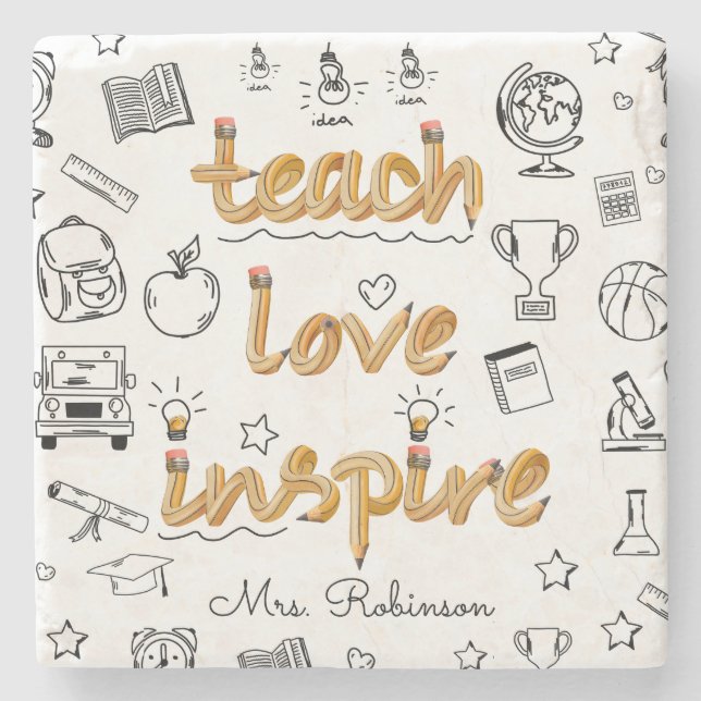 Teacher appreciation Modern Doodle design  Stone Coaster (Front)