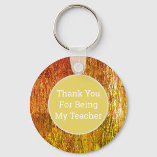 Teacher Appreciation Orange Yellow Straw Thank You Key Ring
