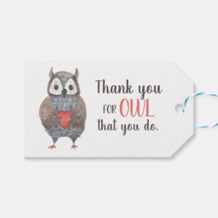 Teacher Appreciation Owl Thank You Gift Tags