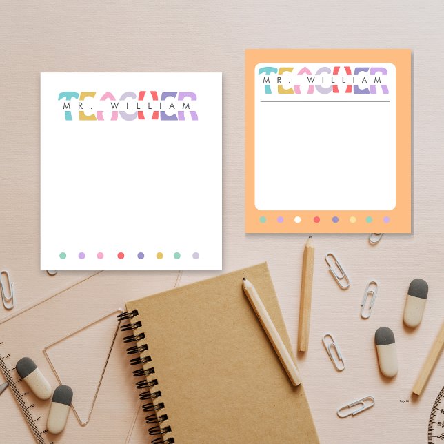 Teacher Appreciation Personalised Colourful Name Notepad (Creator Uploaded)
