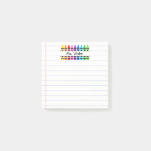 Teacher Appreciation Personalised Crayon Lined Post-it Notes